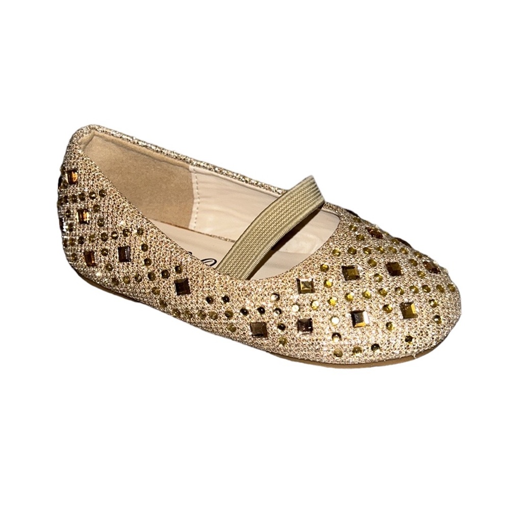QQ Girls Gold Glitter Rhinestones Ballet Flats